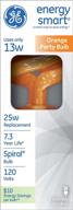 🎉 ge lighting 78958 energy smart cfl party light bulb - 13-watt orange t3 spiral, medium base (25-watt replacement) - 1-pack логотип