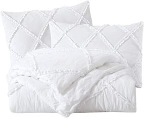 img 3 attached to 🛏️ Chezmoi Collection Vivian Full Size White Diamond Ruffle Quilted Trim Soft Washed Microfiber Comforter Set
