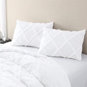 img 2 attached to 🛏️ Chezmoi Collection Vivian Full Size White Diamond Ruffle Quilted Trim Soft Washed Microfiber Comforter Set