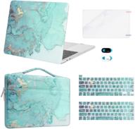 🎨 mosiso watercolor marble hard case 13 inch macbook pro (2016-2020) a2338 m1 a2289 a2251 a2159 a1989 a1706 a1708 + bag, keyboard skin, webcam cover, screen protector - green logo