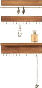 img 3 attached to MyGift 3-Piece Wall-Mounted Rustic Wood Jewelry Organizer: Necklace & Bracelet Holder with 24 Hooks, Shelf, and Hanging Bar