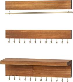 img 4 attached to MyGift 3-Piece Wall-Mounted Rustic Wood Jewelry Organizer: Necklace & Bracelet Holder with 24 Hooks, Shelf, and Hanging Bar