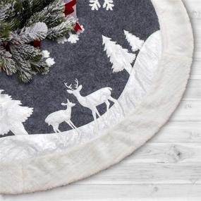 img 1 attached to 🎄 Festive 7Felicity Christmas Tree Skirt: Rustic White Xmas Mat with Deer and Snowflake Pattern | Snowy Christmas Trees Decorations | 36 Inches, Two Deers Included
