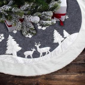 img 4 attached to 🎄 Festive 7Felicity Christmas Tree Skirt: Rustic White Xmas Mat with Deer and Snowflake Pattern | Snowy Christmas Trees Decorations | 36 Inches, Two Deers Included