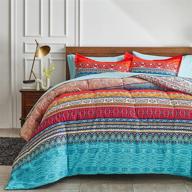 🛏️ flysheep bed in a bag 7-piece queen size set: colorful bohemian style tribal blue and red printed reversible comforter with sheets, shams, and pillowcases logo