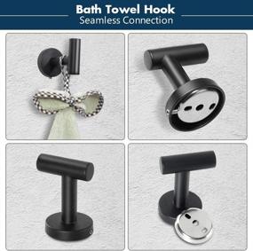 img 2 attached to 🔳 TocTen 4 Pack Bath Towel Hook Set in Black: Heavy Duty SUS 304 Stainless Steel Robe Hook, Wall Mounted Coat Hooks with Adhesive Backing - Ideal for Kitchen, Office, Bathroom