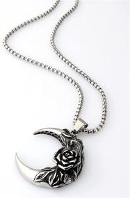 img 3 attached to 🌙 HXLOVA Moon Necklace - Gothic Rose Necklace, Punk Stainless Steel Crescent Moon Necklaces for Women & Girls - Jewelry Gifts, Complete with Packaging Box