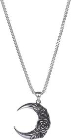 img 4 attached to 🌙 HXLOVA Moon Necklace - Gothic Rose Necklace, Punk Stainless Steel Crescent Moon Necklaces for Women & Girls - Jewelry Gifts, Complete with Packaging Box