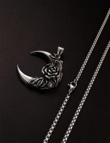 img 2 attached to 🌙 HXLOVA Moon Necklace - Gothic Rose Necklace, Punk Stainless Steel Crescent Moon Necklaces for Women & Girls - Jewelry Gifts, Complete with Packaging Box