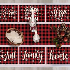 img 2 attached to 🎄 Irenare 7-Piece Christmas Table Runner Placemats - Red Black Buffalo Plaid Check Christmas Decorations for Dining Table - Vintage Farmhouse Gingham Holiday Table Mat Set (Artsy Style)