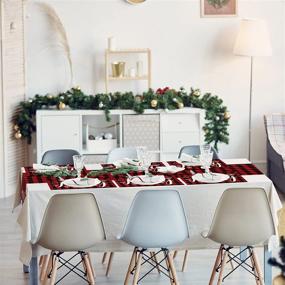 img 1 attached to 🎄 Irenare 7-Piece Christmas Table Runner Placemats - Red Black Buffalo Plaid Check Christmas Decorations for Dining Table - Vintage Farmhouse Gingham Holiday Table Mat Set (Artsy Style)