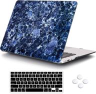 💙 dark blue marble macbook air 13 inch case - thin rubber coated protective shell cover + keyboard cover for macbook air 13 inch model a1369/a1466. suitable for older versions before 2018. logo