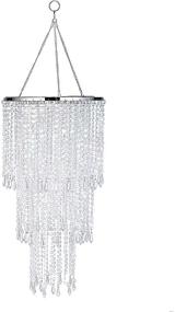 img 4 attached to 💎 Contemporary Chrome Beaded Pendant Chandelier (W10.25 x H20”), 3-Tier Beads Ceiling Lampshade with Acrylic Jewel Droplets, Crystal Iridescent Beaded Hanging Lampshade