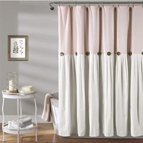 img 4 attached to 🛁 Lush Decor Blush and White Linen Button Shower Curtain - 72 Inch x 72 Inch