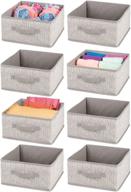 mdesign soft fabric modular closet organizer box with handle for cube storage units in closet, bedroom - ideal for clothing, t shirts, leggings, accessories - textured print, 8 pack - linen/tan logo