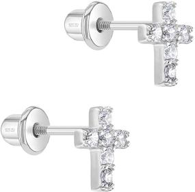 img 3 attached to 925 Sterling Silver CZ Little Cross Stud Earrings with Safety Lock for Kids & Teens - Christian Jewelry for Sweet & Loving Children