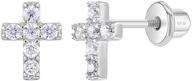 925 sterling silver cz little cross stud earrings with safety lock for kids & teens - christian jewelry for sweet & loving children logo