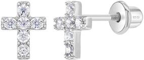 img 4 attached to 925 Sterling Silver CZ Little Cross Stud Earrings with Safety Lock for Kids & Teens - Christian Jewelry for Sweet & Loving Children