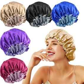 img 4 attached to 🔥 5pcs Large Satin Bonnet for Curly Natural Hair - Reversible Silk Hair Cap for Women Sleeping,188 - Ultimate Hair Protection and Comfort