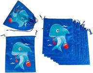 shark party drawstring favor bags - 12 pack (10 x 12 inches) logo