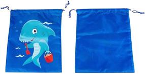 img 3 attached to Shark Party Drawstring Favor Bags - 12 Pack (10 x 12 Inches)