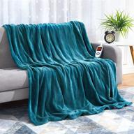 🔥 caromio heated blanket electric throw - fast heat flannel throw with 10 heat levels &amp; auto shut-off, machine washable, overheat protection, teal logo