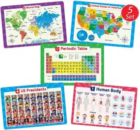 img 4 attached to 🌎 Simply Magic 5 Placemats for Kids - Non Slip, Washable & Reusable Educational Placemats: USA & World Maps, Periodic Table, US Presidents - Plastic & Kid-Friendly