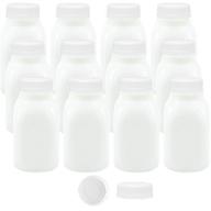 🥛 12-pack of 8 oz small plastic milk, drink, juice, and water bottles with white caps - ideal for kids' lunch логотип