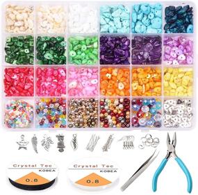 img 4 attached to 💎 Yholin Natural Irregular Chips Stone Beads Kit – 1899pcs Crushed Chunked & Drilled Beads with Spacers, Elastic String, Hooks – Ideal for Jewelry Making