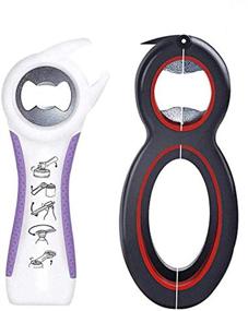 img 4 attached to 🍾 Convenient 2-Piece Bottle Opener Set: 5-in-1 and 6-in-1, Ideal for Seniors and Arthritis, Easy Twist Off Lids – Can, Soda, and Jar Openers in White Purple