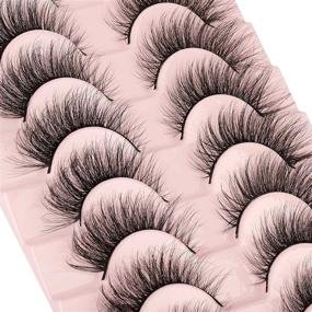 img 1 attached to 👁️ Pack of 10 Pairs 3D Strip Short Volume Faux Mink Wispy Cat Eye Lashes - Natural Fluffy Eyelashes - Bulk Sale of Fake Eyelashes