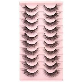 img 4 attached to 👁️ Pack of 10 Pairs 3D Strip Short Volume Faux Mink Wispy Cat Eye Lashes - Natural Fluffy Eyelashes - Bulk Sale of Fake Eyelashes