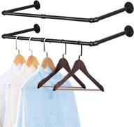 👗 set of 2 wall-mounted vintage industrial pipe clothing racks - sturdy multi-purpose clothes hanger rack for storage, black logo