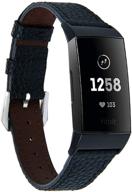 📿 genuine leather replacement bands for fitbit charge 4/3/3 se - black wristband accessories for women and men logo