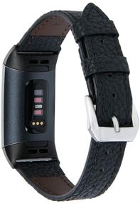 img 3 attached to 📿 Genuine Leather Replacement Bands for Fitbit Charge 4/3/3 SE - Black Wristband Accessories for Women and Men