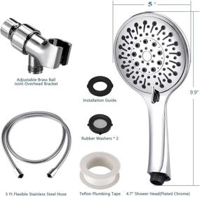 img 2 attached to 🚿 ANZA 5&#34; Handheld Shower Heads and 6 Spray Settings - Detachable Hand Held Showers with Long Hose, Adjustable Brass Bracket - Chrome Finish