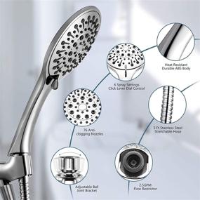 img 1 attached to 🚿 ANZA 5&#34; Handheld Shower Heads and 6 Spray Settings - Detachable Hand Held Showers with Long Hose, Adjustable Brass Bracket - Chrome Finish