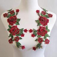 one pair of red embroidery rose flower sew on patches - ideal for dress, hat, bag, jeans and more! logo