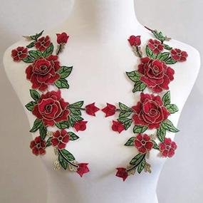 img 4 attached to One Pair of Red Embroidery Rose Flower Sew On Patches - Ideal for Dress, Hat, Bag, Jeans and More!