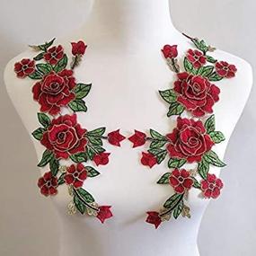 img 2 attached to One Pair of Red Embroidery Rose Flower Sew On Patches - Ideal for Dress, Hat, Bag, Jeans and More!