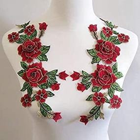 img 1 attached to One Pair of Red Embroidery Rose Flower Sew On Patches - Ideal for Dress, Hat, Bag, Jeans and More!