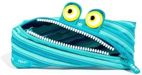 img 4 attached to 🐾 ZIPIT Wildlings Pencil Case: Fun Blue Design, Holds 30 Pens, Washable & Made of One Long Zipper!