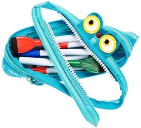 img 3 attached to 🐾 ZIPIT Wildlings Pencil Case: Fun Blue Design, Holds 30 Pens, Washable & Made of One Long Zipper!