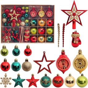 img 4 attached to 🎄 Complete Set of 78pcs Shatterproof Christmas Tree Decorations: Red, Green, and Gold Balls, Snowflakes, and Assorted Ornaments