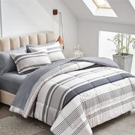 🛏️ flysheep gray bed in a bag 7 piece queen size: grey and navy stripes on white, reversible comforter set - complete bedding set for ultimate bedroom style logo