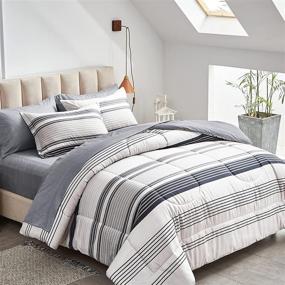 img 4 attached to 🛏️ FlySheep Gray Bed in a Bag 7 Piece Queen Size: Grey and Navy Stripes on White, Reversible Comforter Set - Complete Bedding Set for Ultimate Bedroom Style