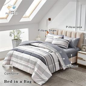 img 3 attached to 🛏️ FlySheep Gray Bed in a Bag 7 Piece Queen Size: Grey and Navy Stripes on White, Reversible Comforter Set - Complete Bedding Set for Ultimate Bedroom Style