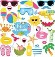 🏖️ kristin paradise 25-piece pool beach summer photo booth props with stick - tropical luau selfie props - flamingo hawaiian party supplies - birthday theme backdrop decorations - baby shower, 1st, first bday logo