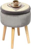 🔲 grey velvet round storage ottoman with wooden legs & tray top - b fsobeiialeo soft padded footrest stool 14.17 inches logo