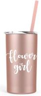 rose gold flower girl tumbler with straw: a charming essential for young floral enthusiasts! logo